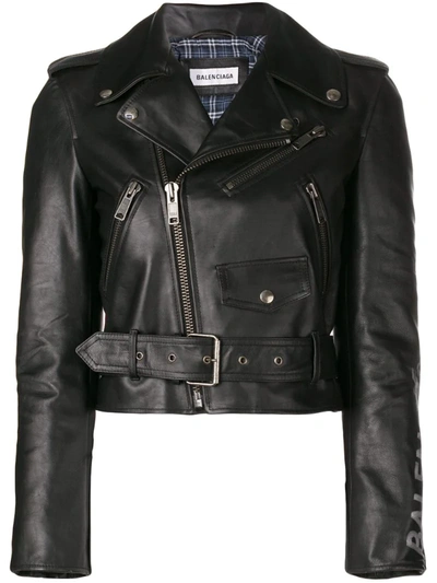 Balenciaga Oversized Painted Textured-leather Biker Jacket In Black