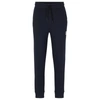 Hugo Boss Cotton-terry Tracksuit Bottoms With Foil-print Logo In Dark Blue