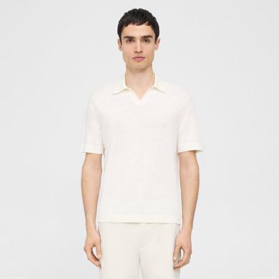 Theory Brenan Linen-blend Polo Shirt In White
