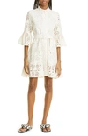 Farm Rio Palm Tree Eyelet Belted Cotton Fit & Flare Dress In Off-white