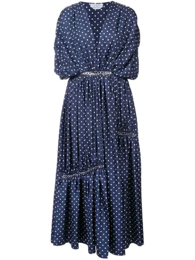 Gabriela Hearst Winston Polka-dot Ruched Silk-twill Dress In Blue