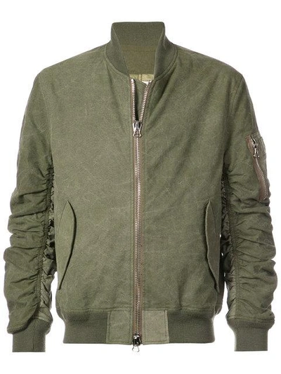 Readymade Jesse Gathered-sleeve Upcycled Cotton Bomber Jacket In Green
