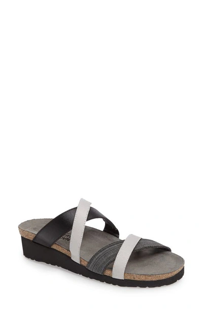 Naot Roxana Strappy Slip-on Sandal In Black/ Grey Fabric