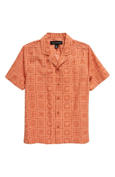 Treasure & Bond Kids' Button-up Camp Shirt In Rust Leaf Patchwork