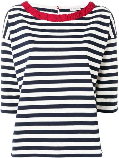 Moncler Boat-neck Striped Cotton T-shirt In White/blue