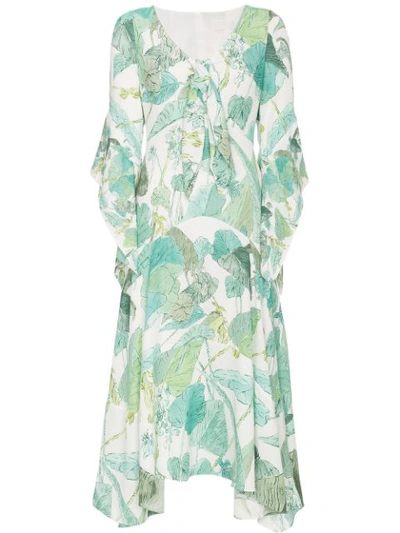 Peter Pilotto Leaf-print Tie-front Crepe Dress In Green
