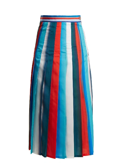 Stella Jean Pleated Striped Crepe Midi Skirt In Gnawed Blue