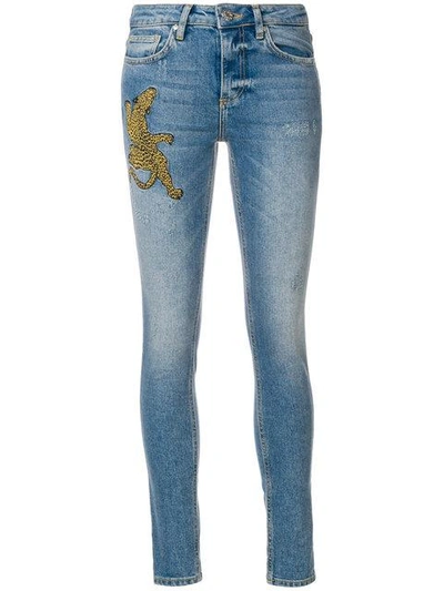 Zoe Karssen Embroidered Cheetah Skinny Jeans