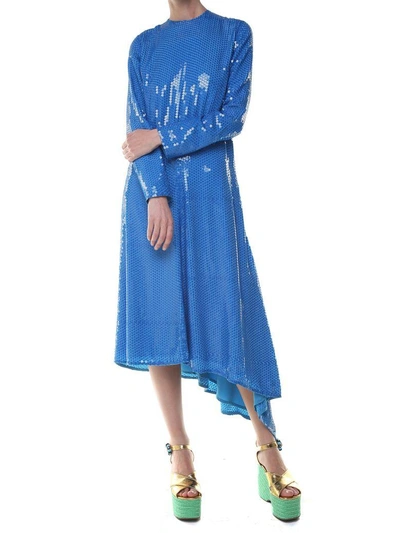 Msgm Sequin-embellished Asymmetric-hem Midi Dress In Blue