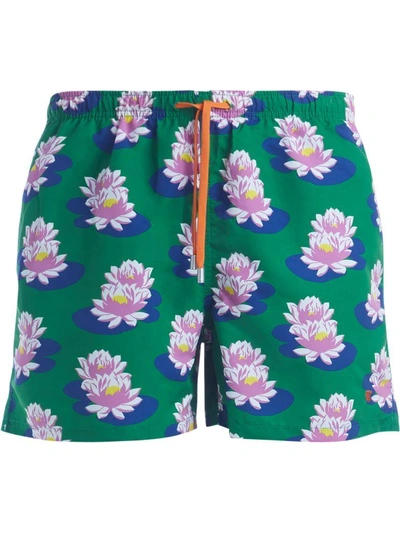 Gallo Beach Boxer With Waterlilies Print In Verde
