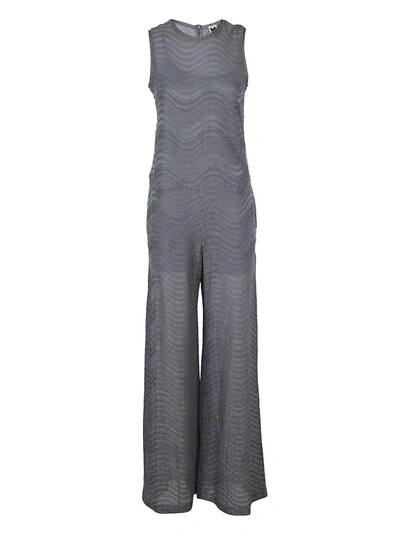 M Missoni Lurex Sleeveless Wide Leg Jumpsuit In Grey