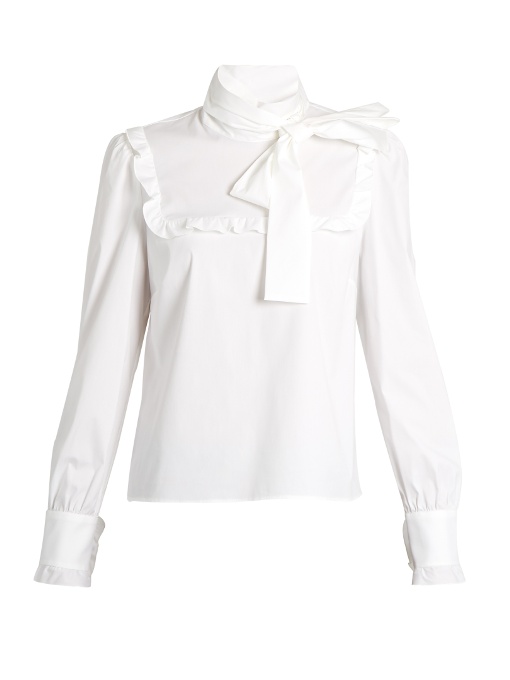 Red Valentino Cotton Poplin Tie-neck Shirt In White | ModeSens