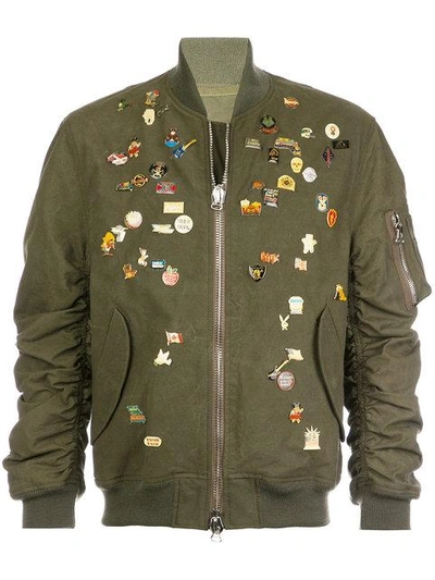 Readymade Vintage Badges Bomber Jacket In Green