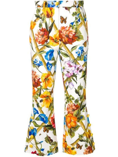 Dolce & Gabbana Floral Print Flared Cropped Trousers In White