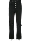 Amiri Leather And Denim Crop Flare Jeans In Black