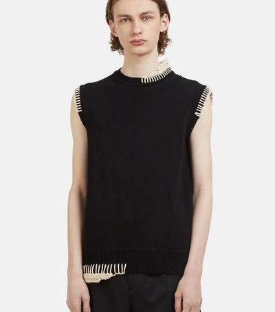 Jil Sander Whipstitch Sleeveless Knit Vest In Black