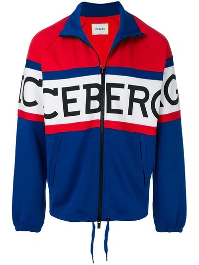 Iceberg Men's Logo-print American-striped Fleece Zip-front Jacket In Blue
