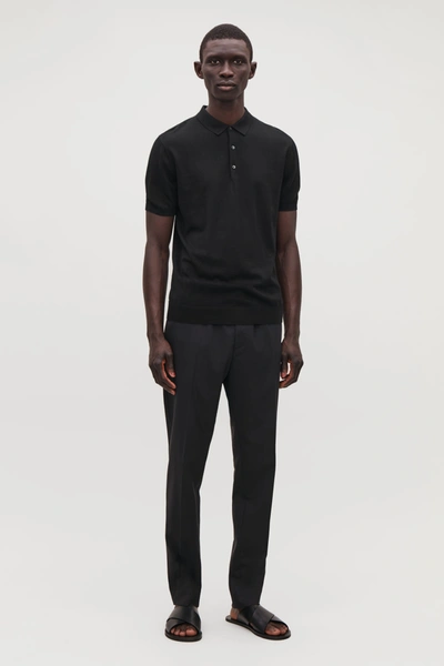 Cos Short-sleeved Knitted Polo In Black