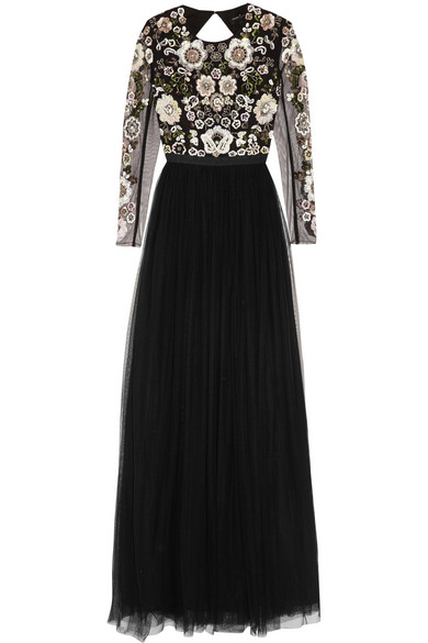 Needle & Thread Embellished Tulle Gown In Black | ModeSens