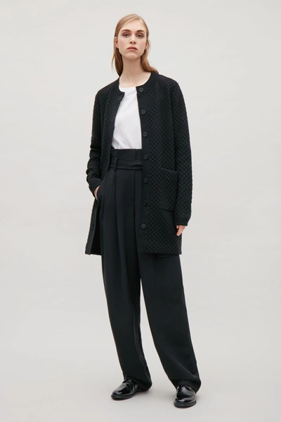 Cos Textured Knit Cardigan In Black