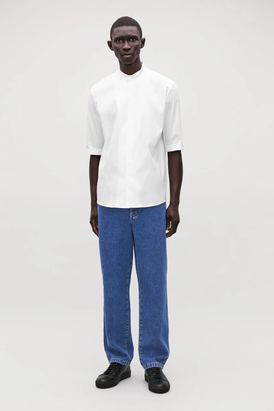 Cos Regular-fit Collarless Shirt In White