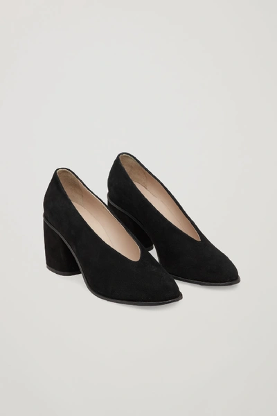 Cos Suede Heels With Padded Trim In Black