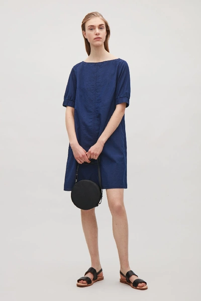 Cos Dress With Elastic Sleeves In Blue