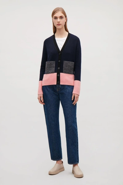 Cos Colour-block Cardigan In Blue