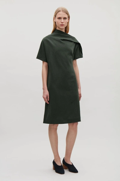Cos Draped-neck Jersey Dress In Green