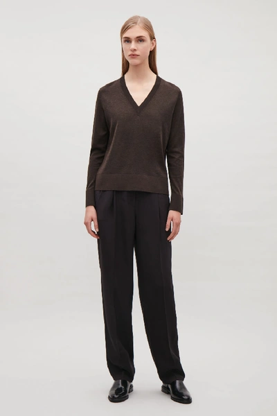Cos Silk-cotton Knit Top In Brown