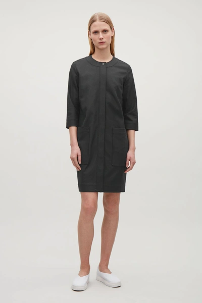 Cos Topstitched Cocoon Wool Dress In Black