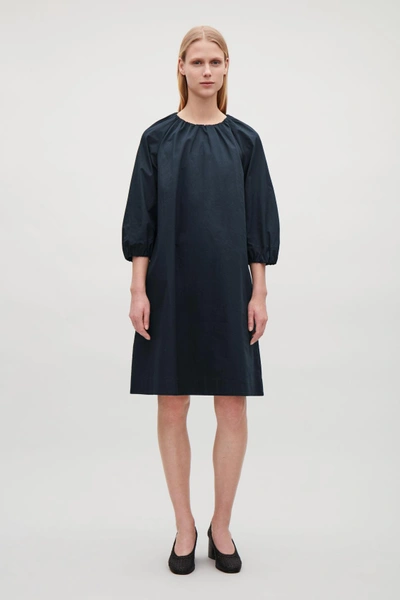 Cos Elastic-detailed Twill Dress In Blue