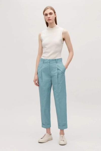 Cos Technical Pleated Trousers In Turquoise