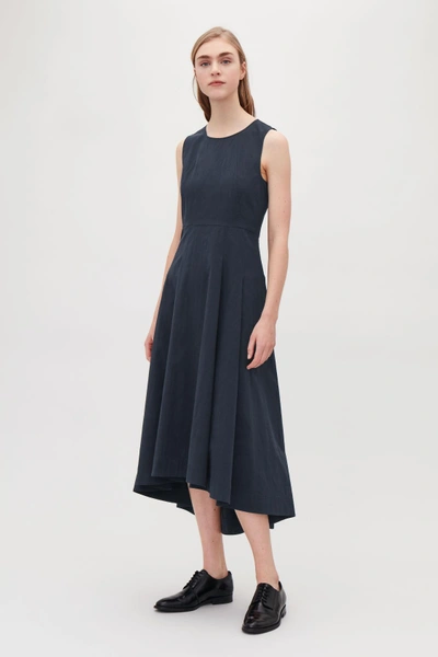 Cos Waisted Dress With Pleats In Blue