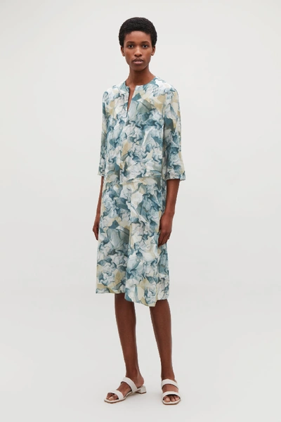 Cos Printed Silk Dress In White