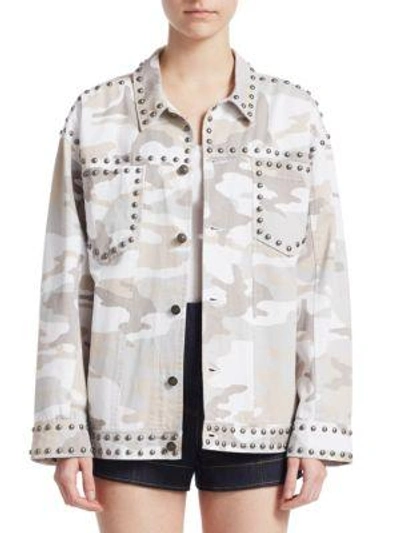 Cinq À Sept Studded Camouflage Jacket In White Multi