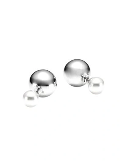 Majorica Sterling Silver 8mm  Organic Pearl Double Stud Earrings