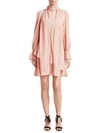 See By Chloé Asymmetrical Ruffle Dress In Smoky Pink
