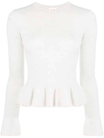 See By Chloé See By Chloe White Ruffled Wool Sweater In Misty Ivory