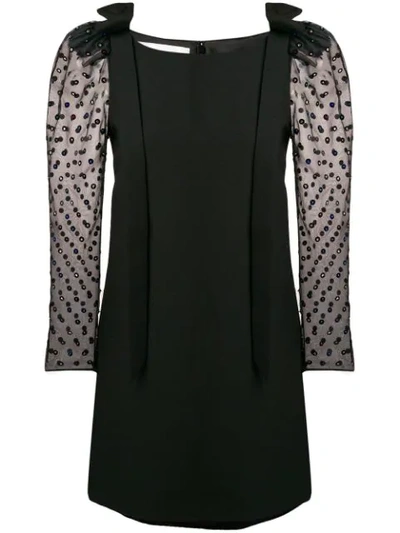 Valentino Embellished Wool And Silk-blend Crepe And Silk-organza Mini Dress In Black