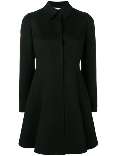 Valentino Long-sleeve Button-front Flare Wool-cashmere Coat In Black
