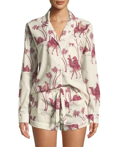 Desmond & Dempsey Camel-print Classic Pajama Set In Multi Pattern