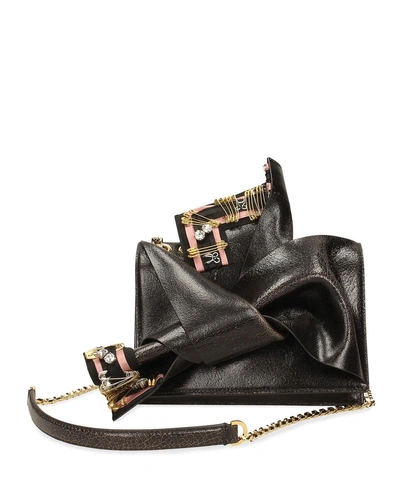 N°21 Cracked Leather Small Bow Bag In Black