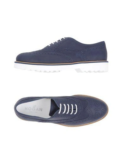 Hogan Laced Shoes In Slate Blue
