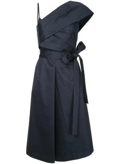 Goen J Goen.j One Shoulder Belted Wrap Dress - Blue