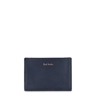 Paul Smith Concertina Navy Leather Card Holder In Black