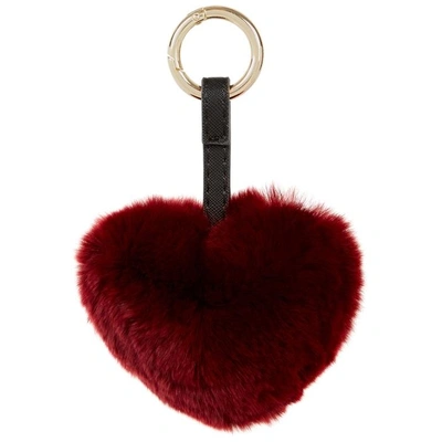 Yves Salomon Red Heart Fur Keyring In Dark Red