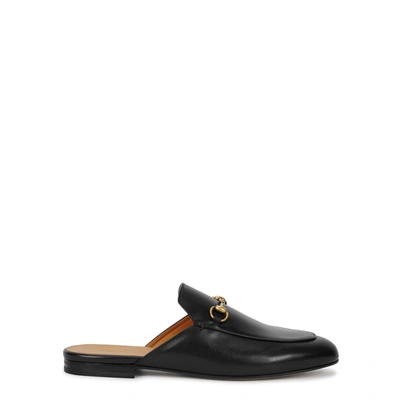 Gucci Princetown Black Leather Backless Loafers