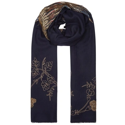 Janavi Show Stopper Eagle Cashmere Scarf In Navy
