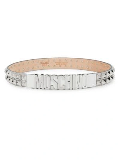 Moschino Studded Leather Belt In White Multi
